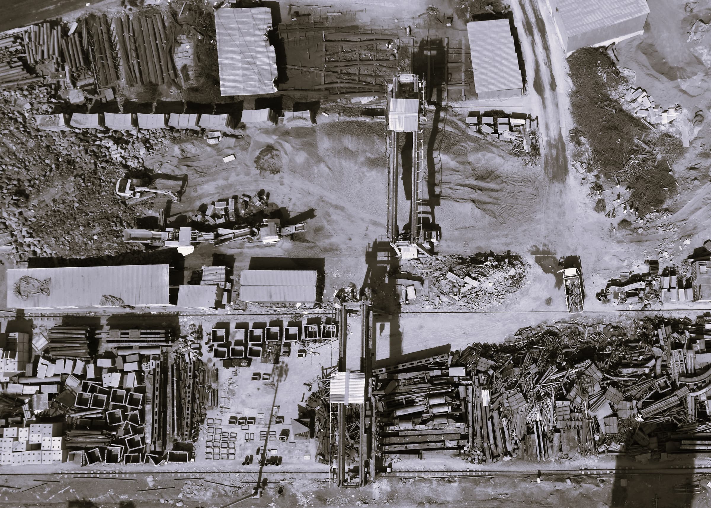 Aerial view of an industrial scrap yard